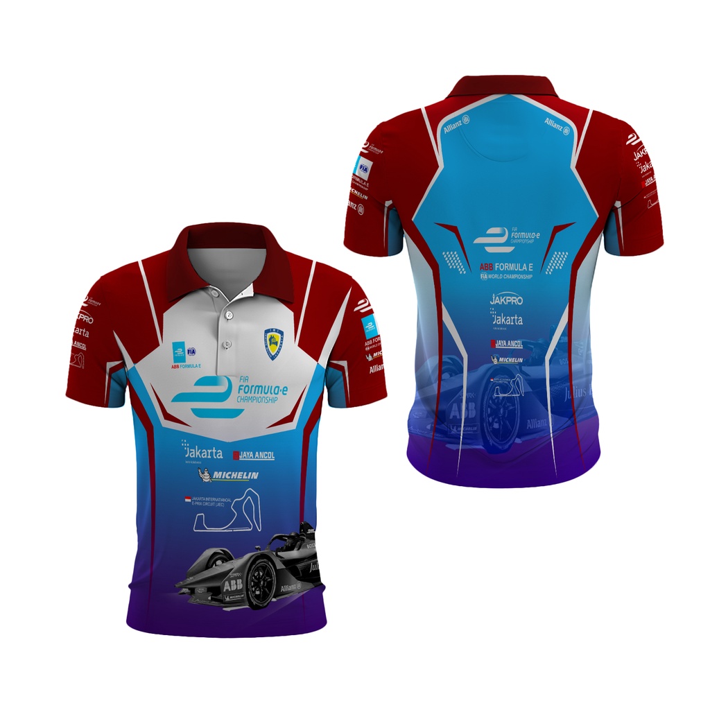 Fikastore - Kaos Balap Kerah Pria Design Formula E FullPrint