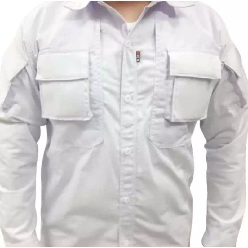 Kemeja tactical putih polos berkualitas/Kemeja pdl putih/Baju Putih Tactical