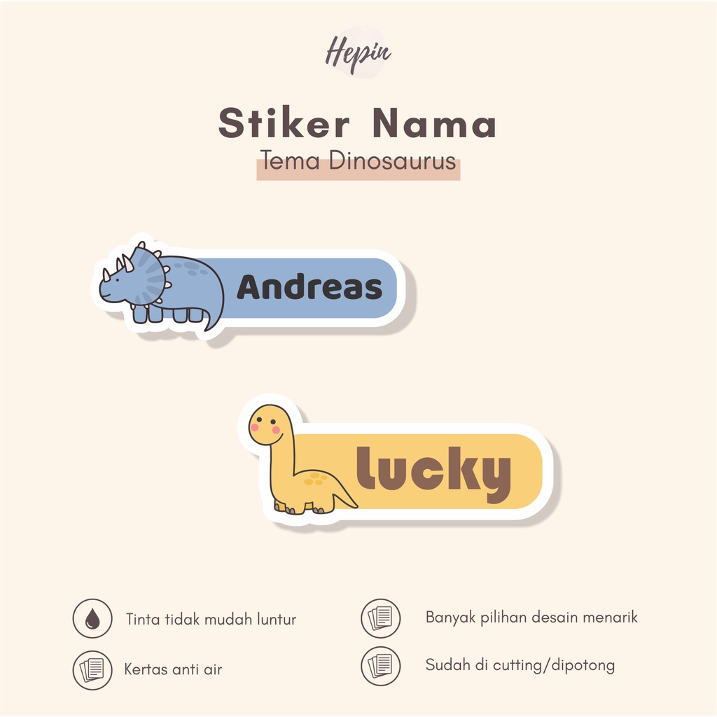 

(90 - 120 pcs) Stiker Cutting nama DINOSAURUS/ Stiker Nama Anak Murah / Label Nama Custom