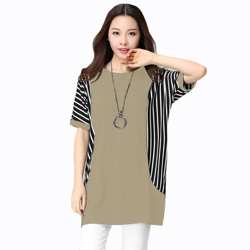 Blouse Tangan Pendek Wanita Gaya korea Kombinasi Salur - XSHOP Carol