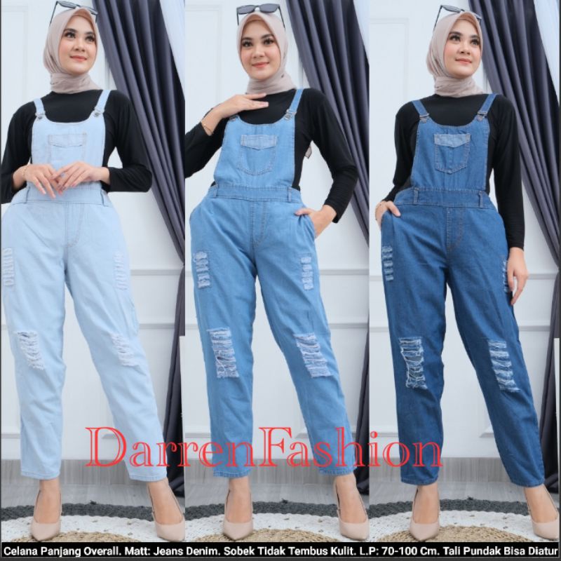 CELANA PANJANG OVERAL RIPPE . CELANA MONYET MURAH . OVERALL JEANS RIPPED MURAH