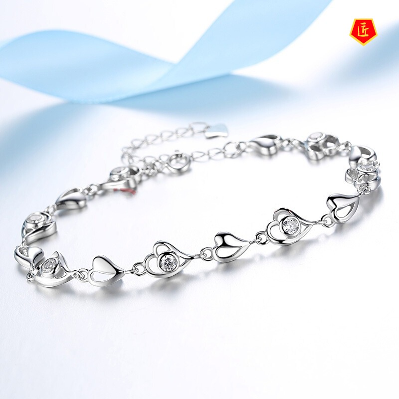 [Ready Stock]Fashion Heart-Shaped 925 Silver Diamond Bracelet