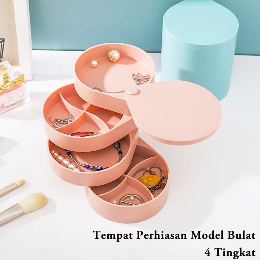 kotak perhiasan Jewelry box putar 4 susun - bulat