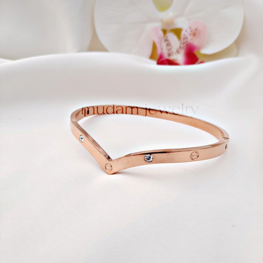 Gelang Bangle Fuji C4teir Diamonds dan Polos Tersedia Warna Rose Gols, Gold dan Silver