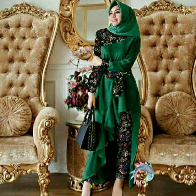 SET CELANA BELLALUNA BATIK, GAMIS HIJAB MUSLIM, DRESS MAXY, SETELAN