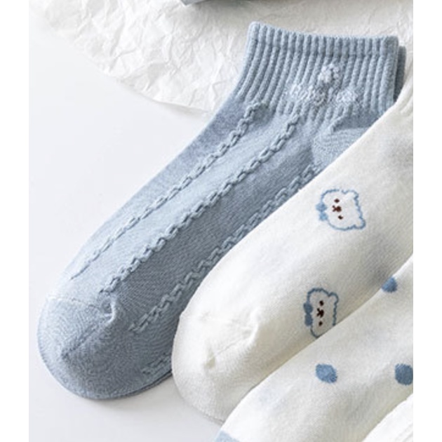 MURMURE.ID | KAOS KAKI MOTIF KARAKTER CUTE IMPORT KAOS KAKI WANITA PENDEK MOTIF SEMATA KAKI FASHION IMPORT-EMBOSSED BLUE