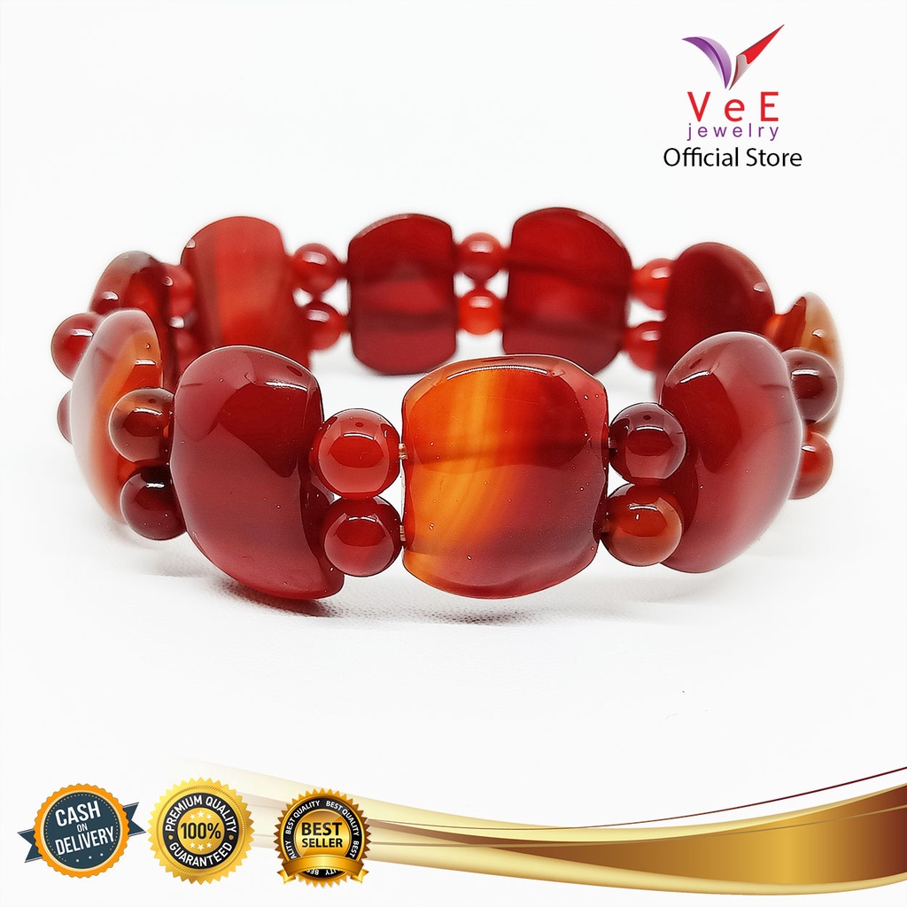 Gelang Batu Giok Asli Plat Bola Coklat- VeE Gelang Pria Wanita