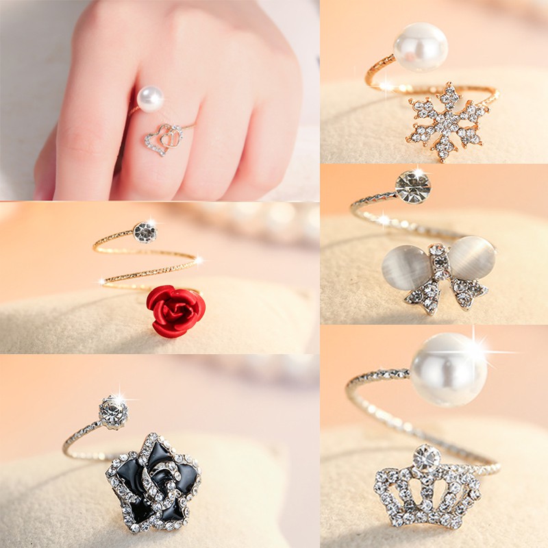 Cincin  Perhiasan cincin emas wanita mode berlian imitasi Korea Ring titanium