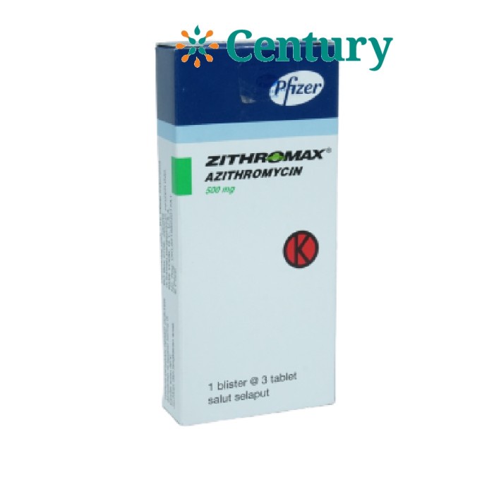 ZITHROMAX  500 MG 1 STRIP @ 3 KAPLET SALUT SELAPUT