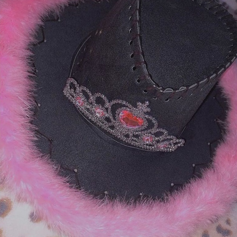 COWGIRL HAT Y2K  HAT BLACK AND PINK / TOPI COWGIRL / TOPI COWBOY AESTHETIC / Y2K HAT / TOPI COBOY