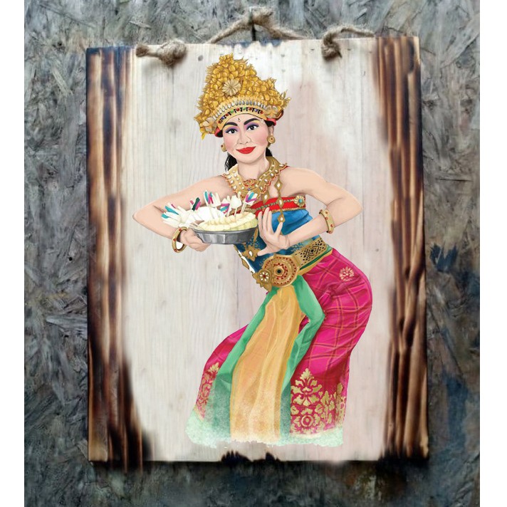 LUKISAN KAYU TARI BALI SOUVENIR HIASAN DINDING KAFE CAFE RESTO KITCHEN RUANG TAMU KAMAR VINTAGE
