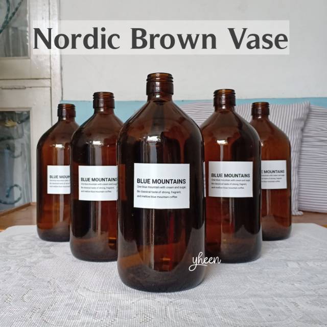 Nordic Brown Vase / Vas Kaca Botol Coklat