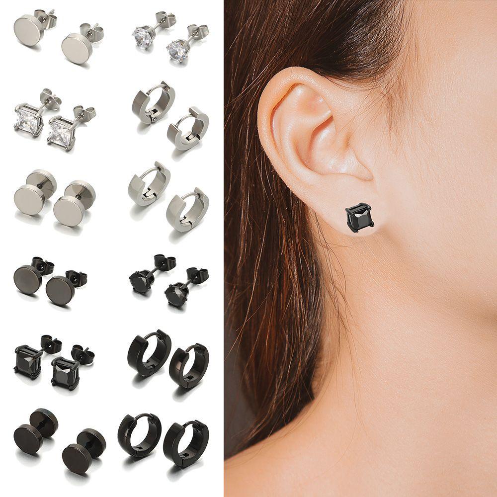 Lily Anting Set Wanita Pria Gothic Barbel Bar Stainless Steel Tindik Hitam Dumbbell Stud