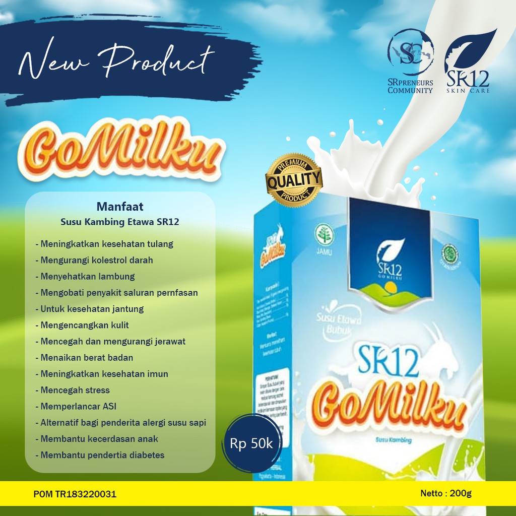 

SUSU KAMBING GOMILKU SR12 / SUSU ETAWA KUALITAS PREMIUM / GOAT MILK SUSU BUBUK TANPA GULA BPOM