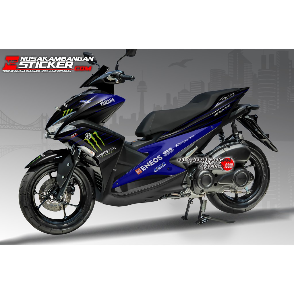 Decal Stiker Motor Yamaha Aerox Full Body Monster Biru Racing Team Sticker Custom Variasi Motif Kara