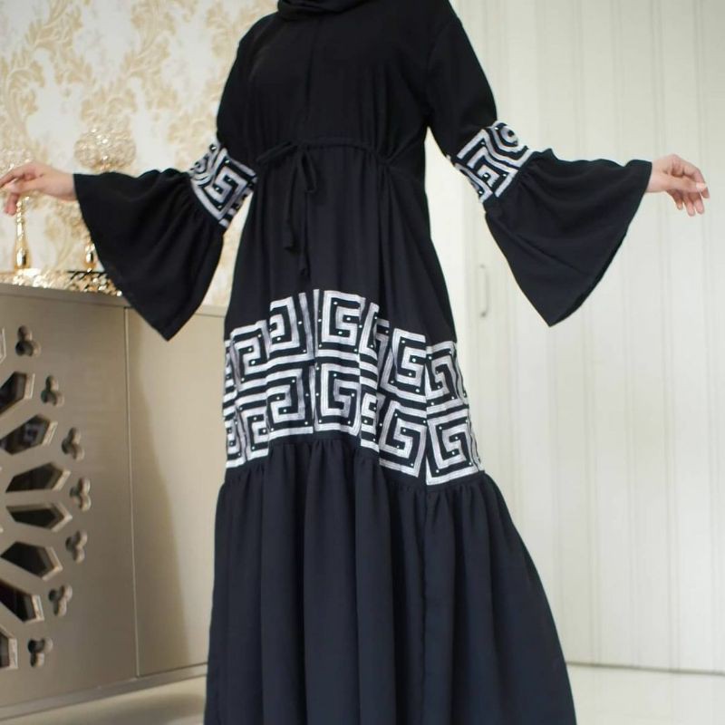 Abaya Hitam Wanita Bordir baju busana muslim syari jubah wanita murah gamis keren maxi dress bagus
