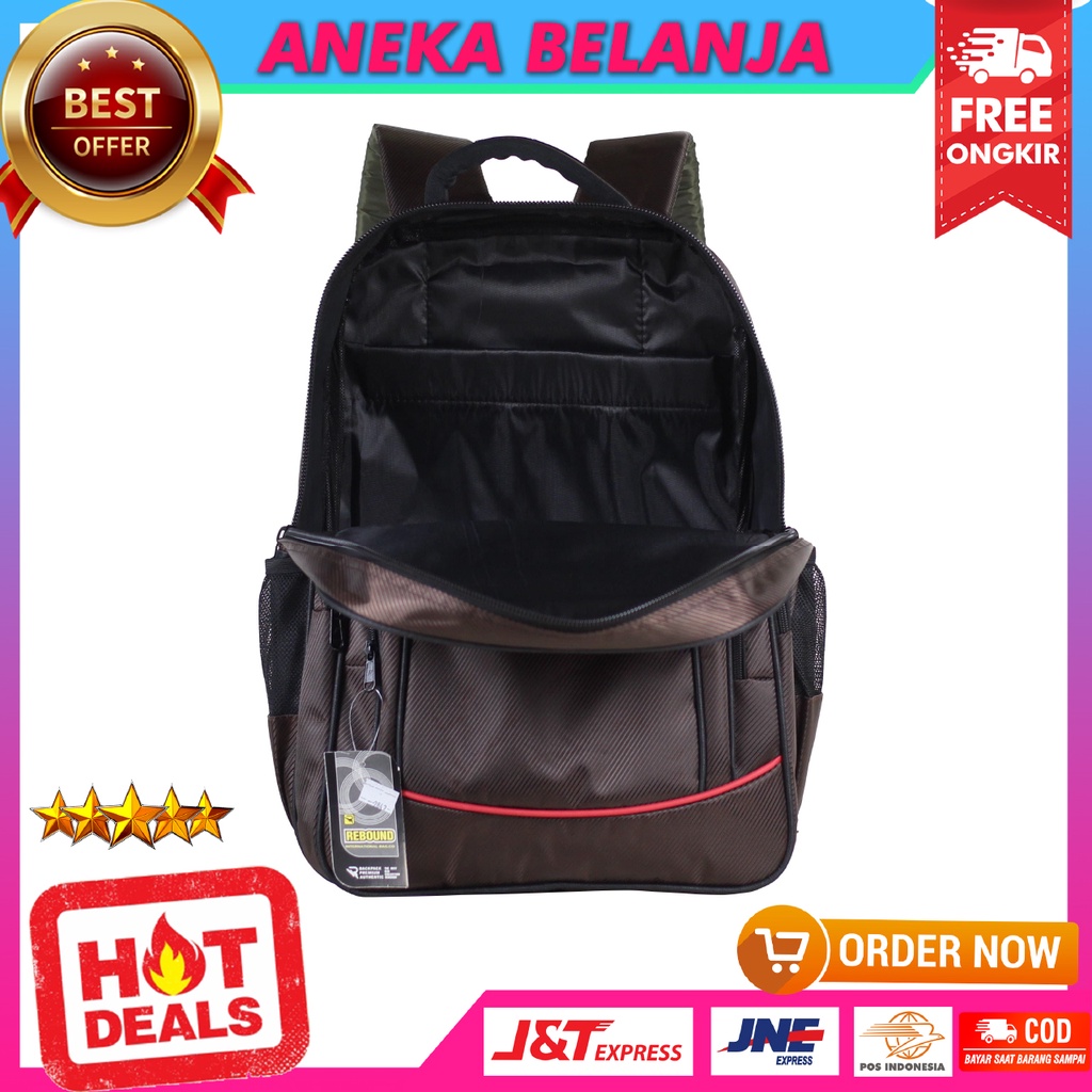 Tas Ransel Pria Rebound Coklat List Merah Harga Ekonomis Berkualitas Multifungsi Free Raincover Backpack Sekolah Cowok Free Slot Laptop Bahan Awet Tebal  Terlaris Termurah