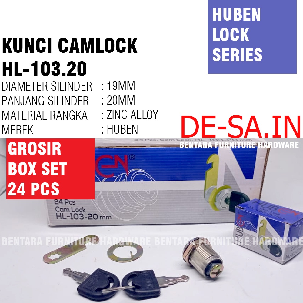 (GROSIR) Huben HL-103 20MM CAMLOCK CAM LOCK KUNCI HUBEN KUNCI LOKER EKONOMIS  (BOX SET = 24 PCS)