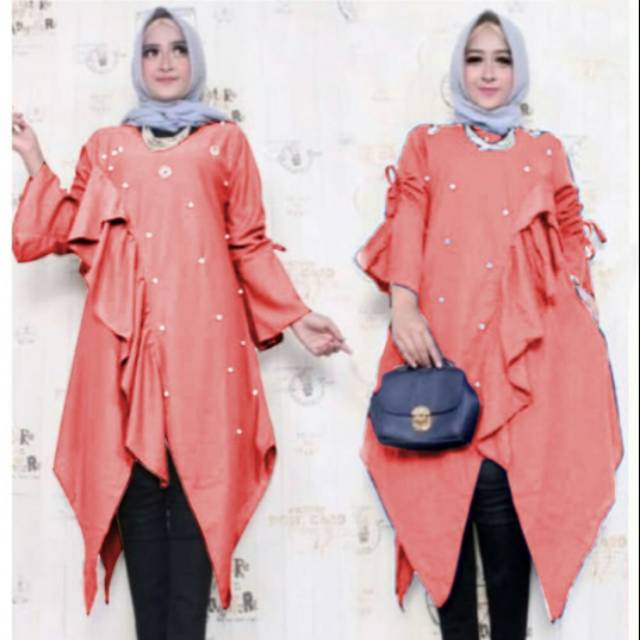 Baju Atasan Wanita Tunik Muslim Tunik Rotelli Pink Tafj.138