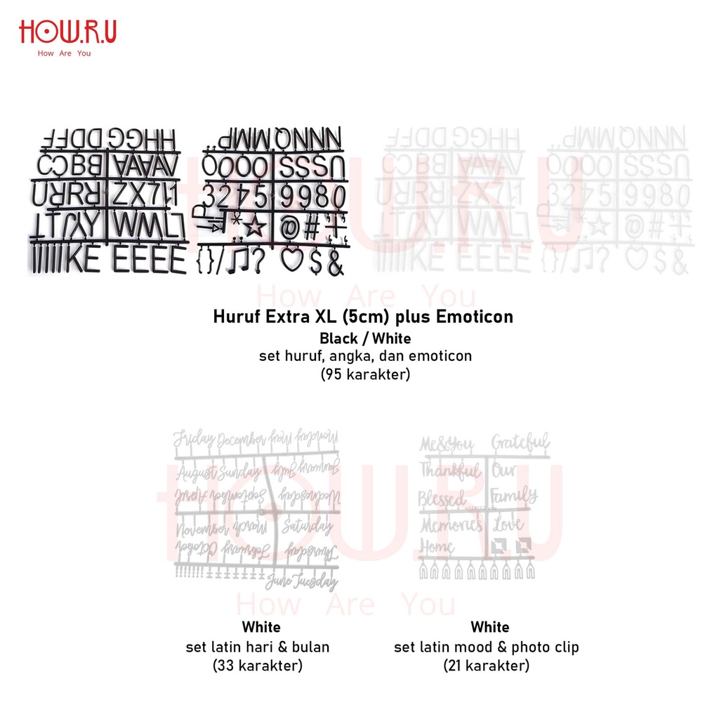 HOW.R.U | 2-5cm - Huruf Tambahan untuk Letter Board / Papan Nama Bayi / Menu Cafe / Properti Foto