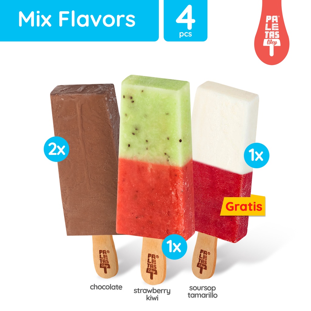 

Es Krim Paletas Wey 2 Chocolate, 1 Strawberry Kiwi + 1 Free Soursop Tamarillo