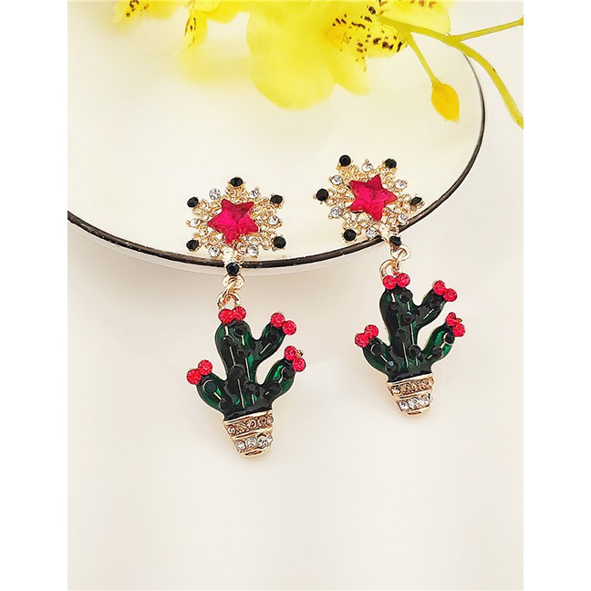 LRC Anting Tusuk Fashion Green Cactus Earrings F61262