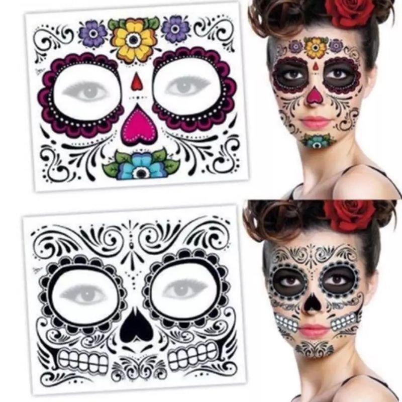 Face Temporary Tattoo Halloween Tato Temporer Wajah Flower Skull Muka