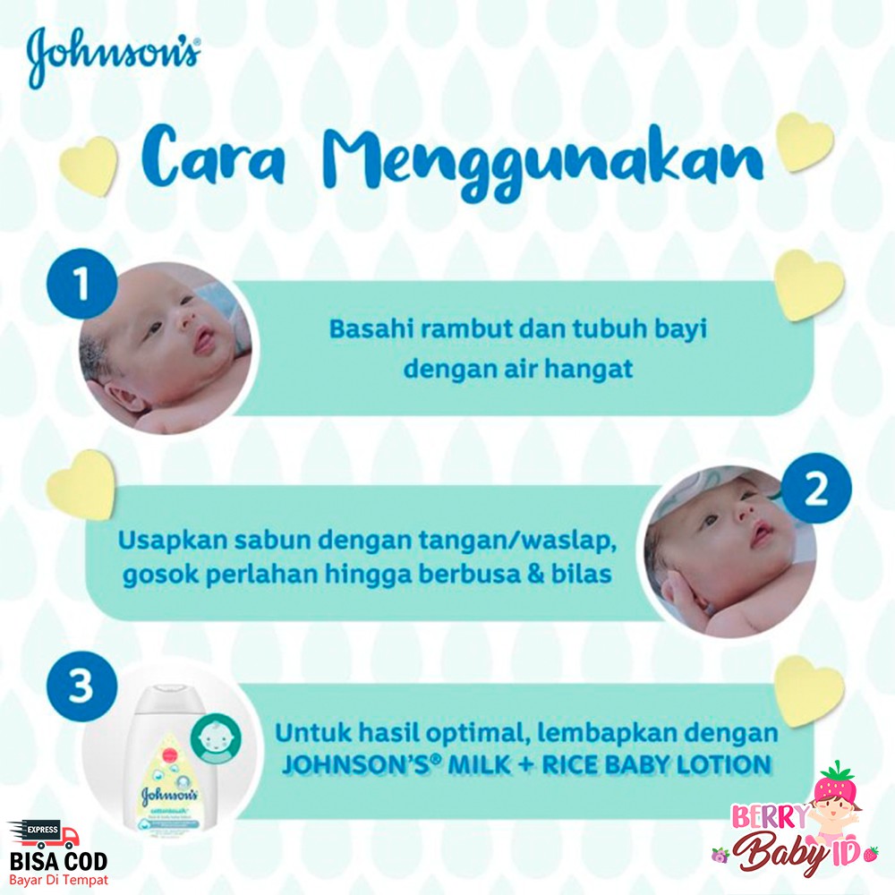 Johnson's Milk and Rice Hair &amp; Body Baby Bath Shampo Sabun Bayi 200 ml Berry Mart