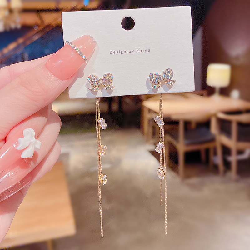 Anting Rumbai Panjang Desain Pita Bahan 925 Silver Needle