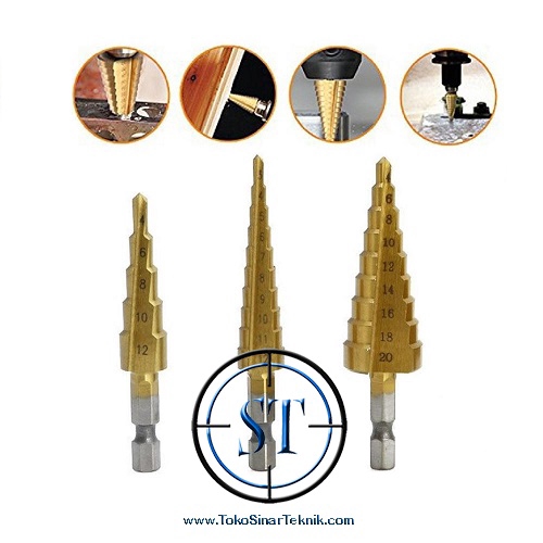 Mata Bor PAGODA TITANIUM 3 Set Lurus/Tangga Drill Bits Size Paket 4-12mm 4-20mm 3-12mm