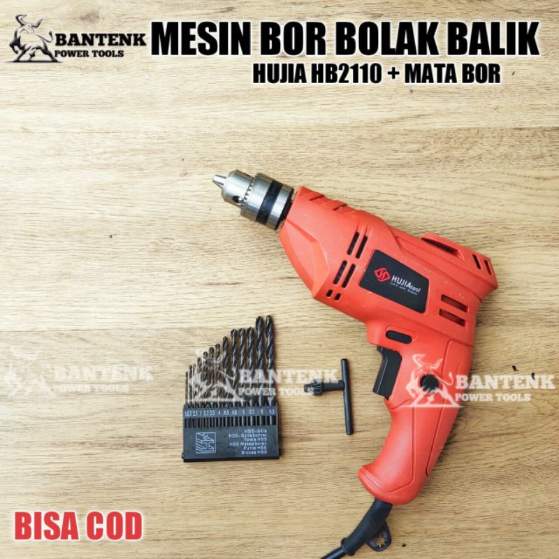 BOR LISTRIK HUJIA HB2110 + 13PCS MATA BOR. MESIN BOR KAYU, BOR BESI, BOR LISTRIK. PERKAKAS BOR