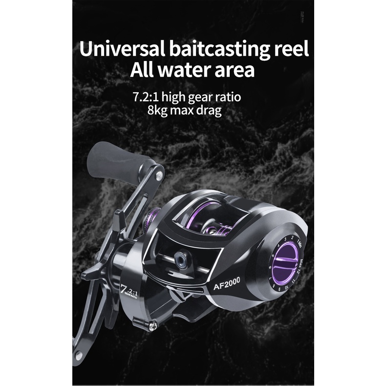 Baitcasting Reel kiri handle 10 kg Max Drag grosir 7.2:1 Reel pancing lemparan panjang CNC Spool aluminum alloy