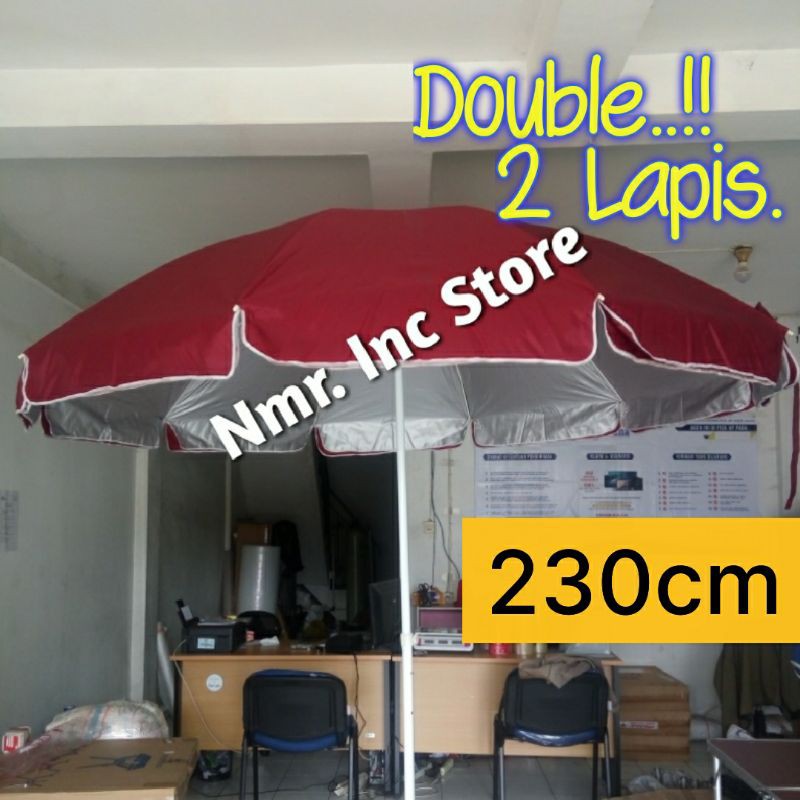 Payung Tenda Pantai 230cm Anti-uv Double (2 Lapis/ 2 Helai/ 2 Layer), Besar, Cafe, Taman.