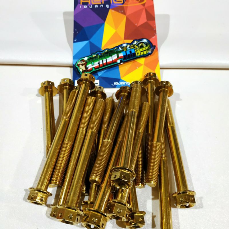 BAUT PROBOLT FLOWER GOLD DRAT 14 PANJANG 10CM BAUT M10X100 HENGS