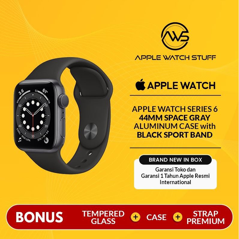 Apple Watch Series 6 44mm Space Gray Aluminum With Black Sport Band Indonesia