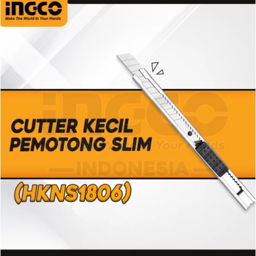 

Pisau Potong Cutter Slim INGCO HKNS1806 Knife Blade Kecil Box Cutter Small 9 Mm Retract Alat Pemotong Kertas PVC Kardus Nyaman Digenggam Auto Lock