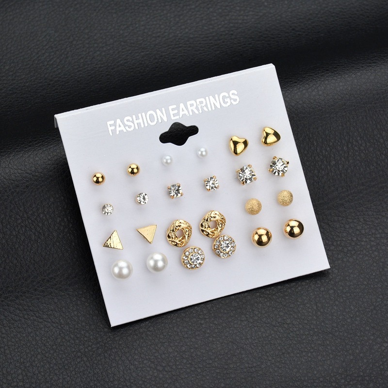 [ACKER] 12 Pasang Mode Square Tape Set Anting Bunga Mutiara Imitasi Untuk Wanita