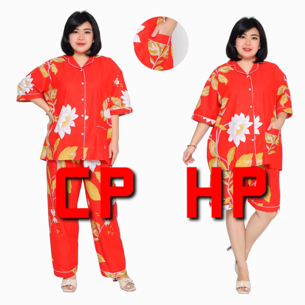 piyama dewasa jumbo baju tidur motif retro bahan katun setelan pajamas ld 120-ld 130 lengan pendek