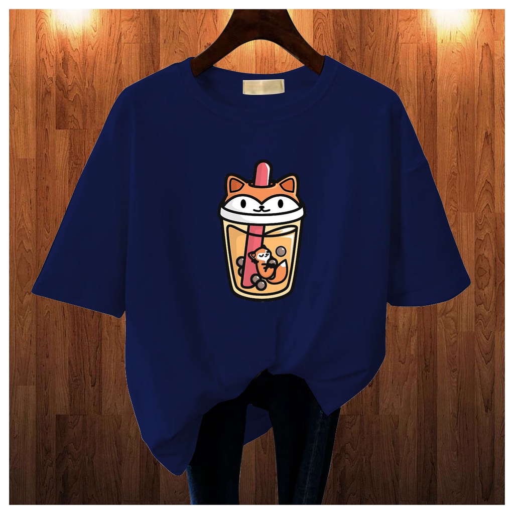 CALVIERO SHOP - BAJU KAOS ATASAN WANITA PRINT BUBBLE FOX GALAXY PRINT