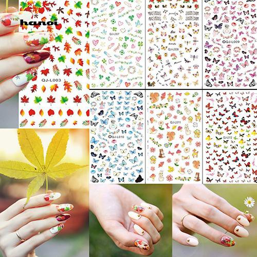 【Wholesale price❤】HNStiker Decal Motif Daun Maple / Kupu-Kupu / Bunga untuk Dekorasi Manicure