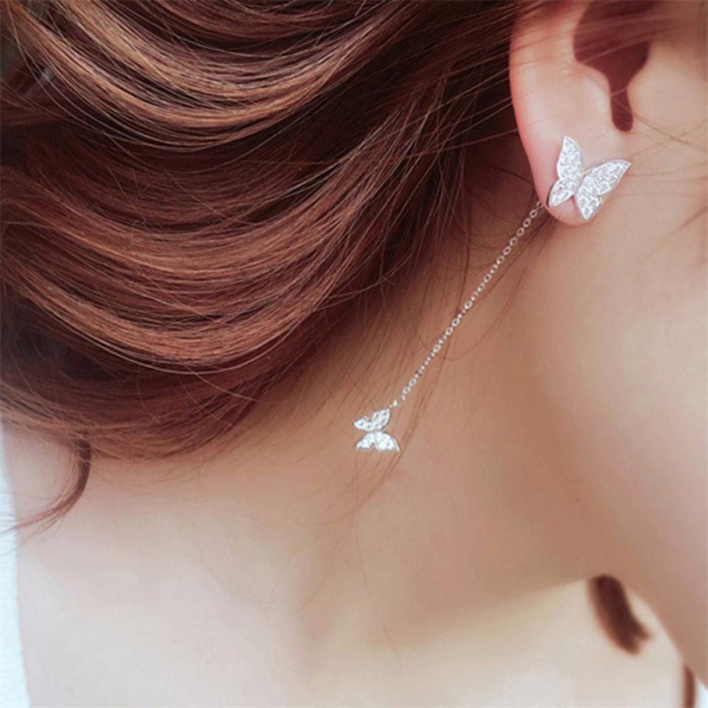 Timekey Anting Tusuk Gantung Desain Kupukupu Hias Zirconmutiara Gaya Simple Kreatif Untuk Wanita L1Y1