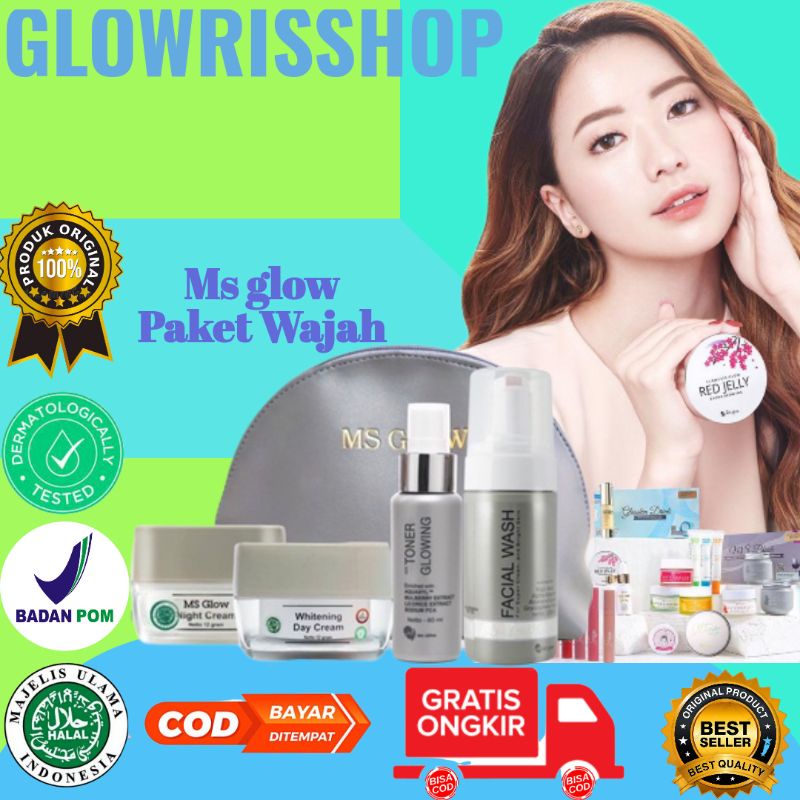 PAKET PEMUTIH WAJAH MS GLOW / MS GLOW ALL PRODUK PAKET WAJAH FREE POUCH/ DOMPET KOSMETIK / Ecer Crea