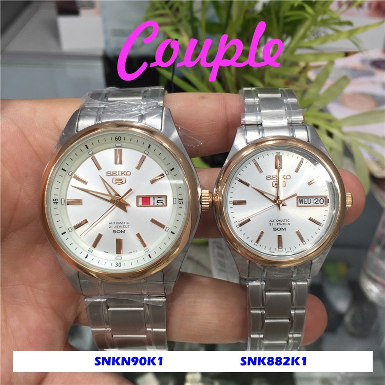 Seiko 5 SNKN90K1 Automatic Rose Gold Bezel - Jam Tangan Pria SNKN90