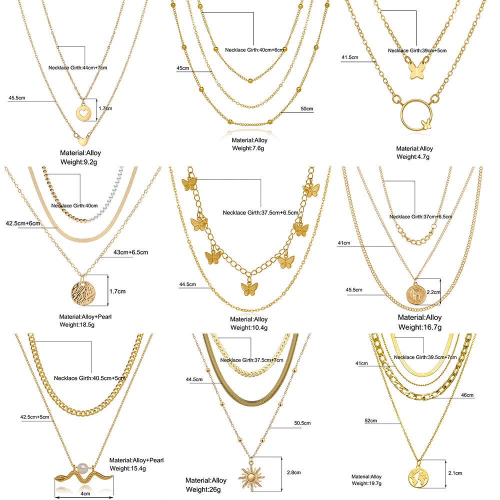 Classic Women Metal Gold Multilayer Necklace Silver Rose Pendant Necklace Dice Sun Decoration Accessories Temperament Jewelry