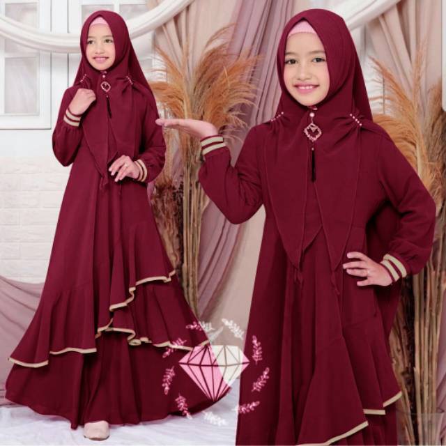 Baju Muslim Anak Tanggung Abg Jumbo Umur 9 10 11 12 Tahun Rafania Syari Kid Combi Brukat BHN Ma