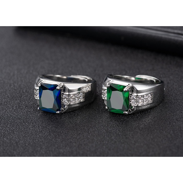 Cincin Berlian sapphire Warna Hijau Gaya Eropa Dan Amerika Untuk Pria