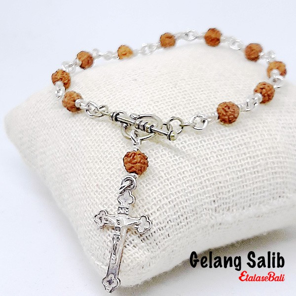 Gelang Salib Rosary Rudraksha ASLI Bali Silver 925
