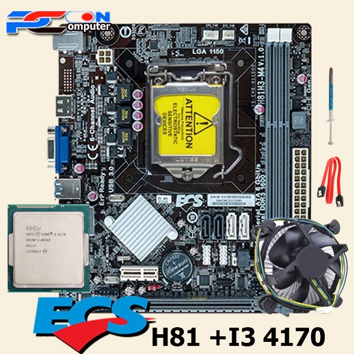 Paket mainboard LGA 1150 H81 ECS dengan i3 4170