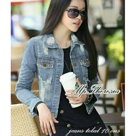 BARANG MURAH JAKET JACKET JEANS SOBEK RIPPED STUD WANITA LEVIS FREE ONGKIR..