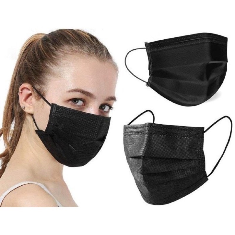 MASKER 3PLY HITAM ALKINDO TEBAL (50pcs)